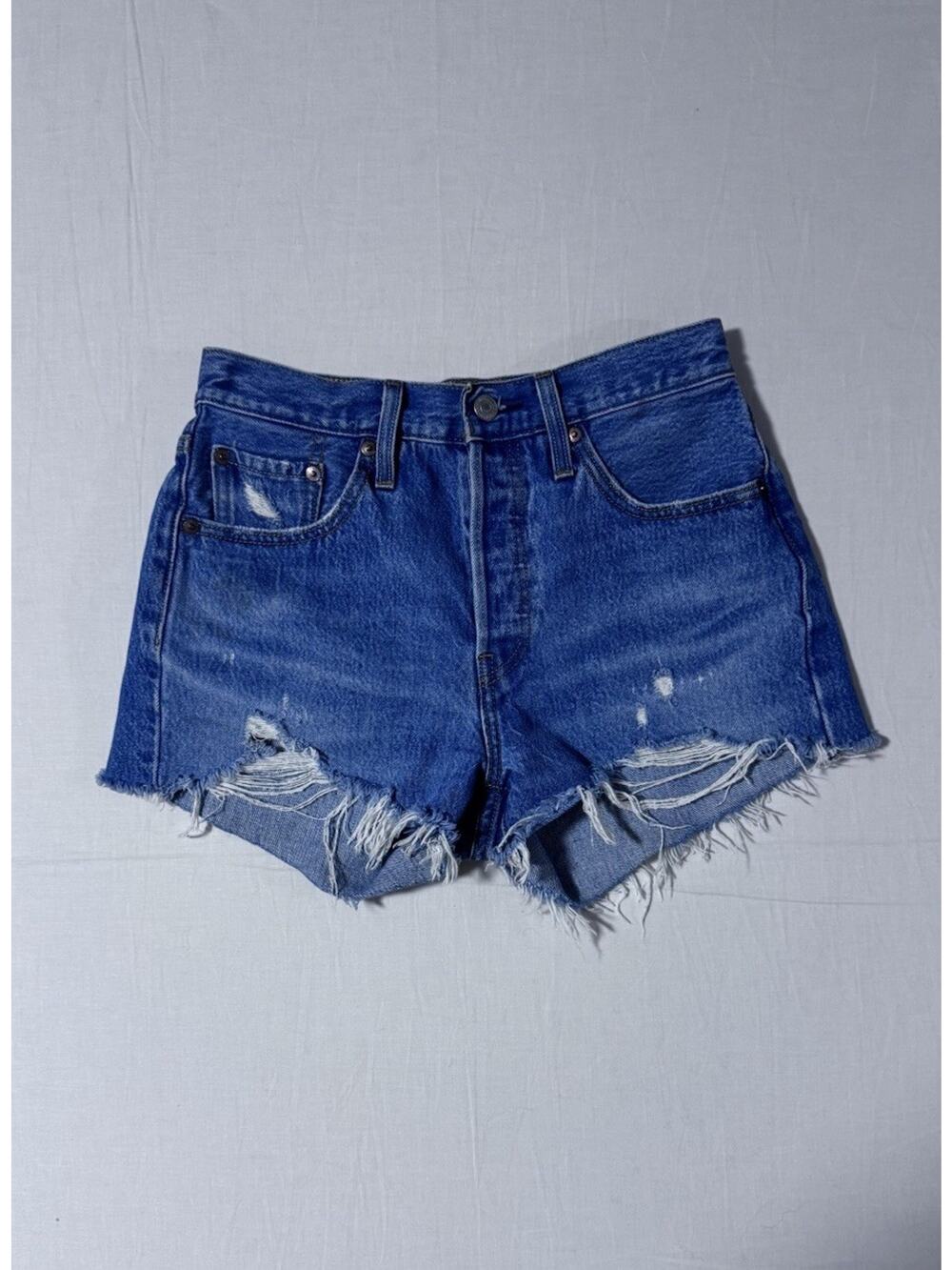 Levis 501 Original Cutoff Shorts High rise Distressed - Denim - Size 25